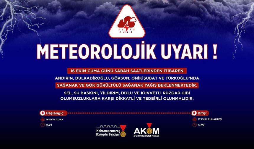 5 İLÇEDE KUVVETLİ SAĞANAK YAĞIŞ UYARISI