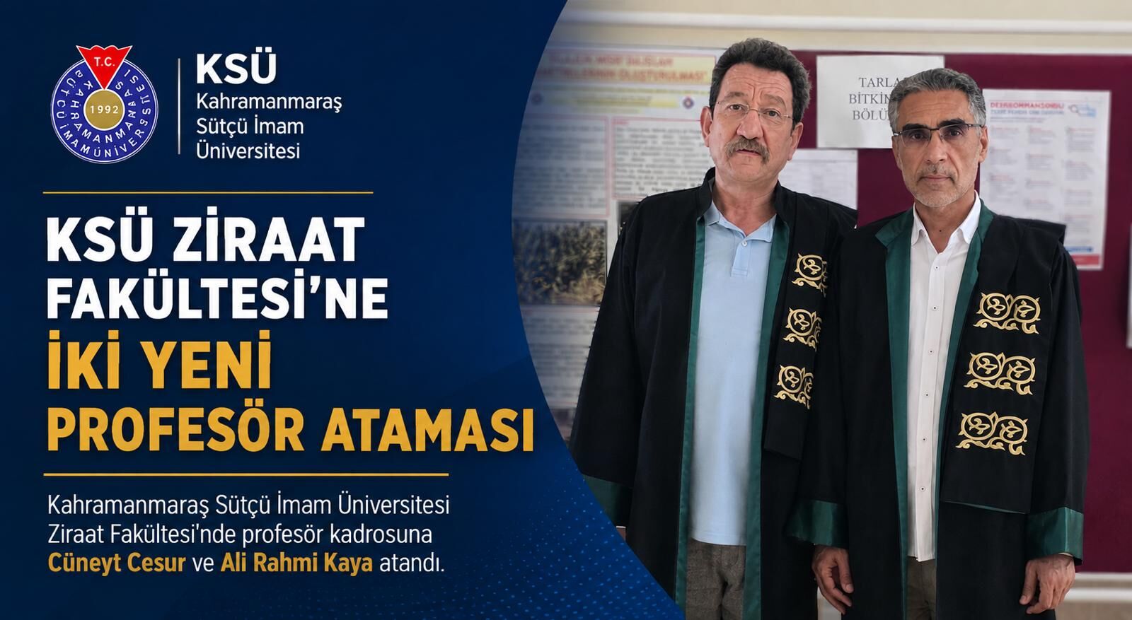 KSÜ ZİRAAT FAKÜLTESİ’NE 2 PROF. ATAMASI